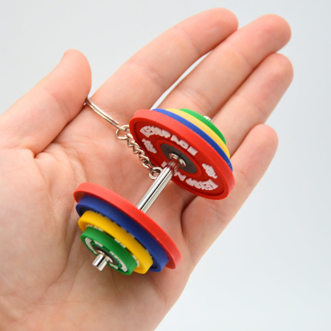 Hantel Schlüsselanhänger mit abnehmbaren Scheiben 🏋️♂️ – ca. 7cm aus Metall und Soft Touch PVC – Fitness Zubehör