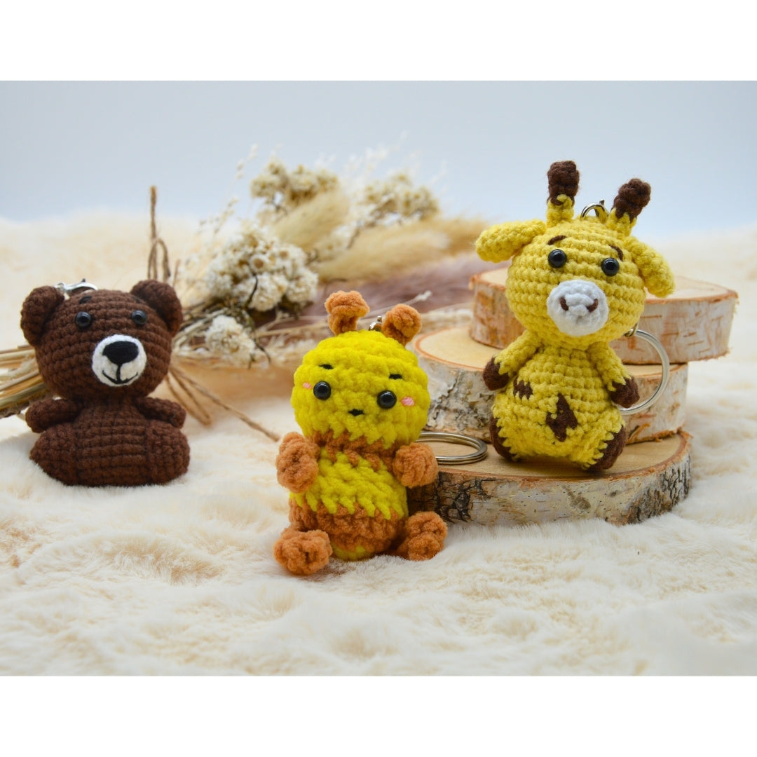 Biene, Giraffe und Bär Schlüsselanhänger Amigurumis süß