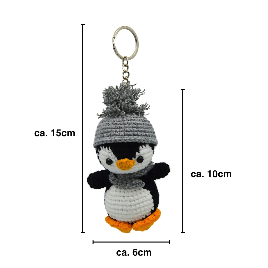 gehäkelter Pinguin Anhänger mit Maßen