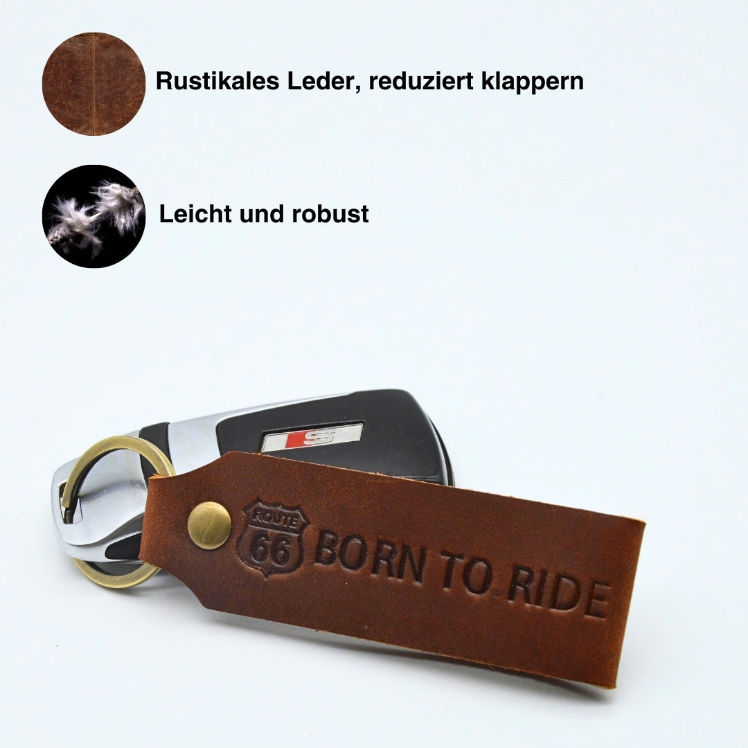 Motorradschlüssel Anhänger Leder Born To Ride Route 66