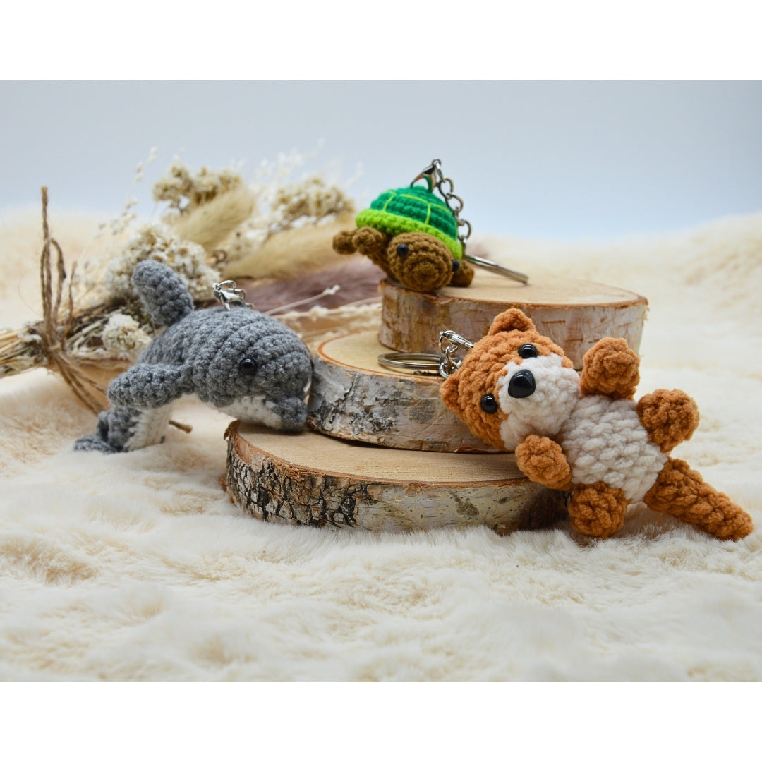 Delfin, Schildkröte und Otter Amigurumi Schlüsselanhänger